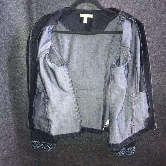 Sigrid Olsen Full Zip Top XL Long Sleeve Embroidery Indigo Lightweight Blue Coat - Picture 6 of 11